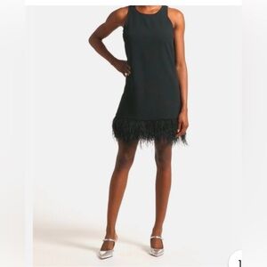 J Crew Collection black crepe feather trim sheath dress